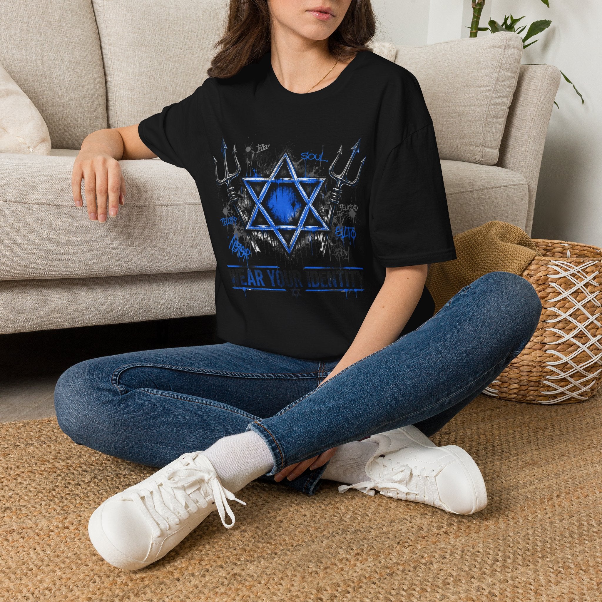WEAR YOUR IDENTITY  blue writing