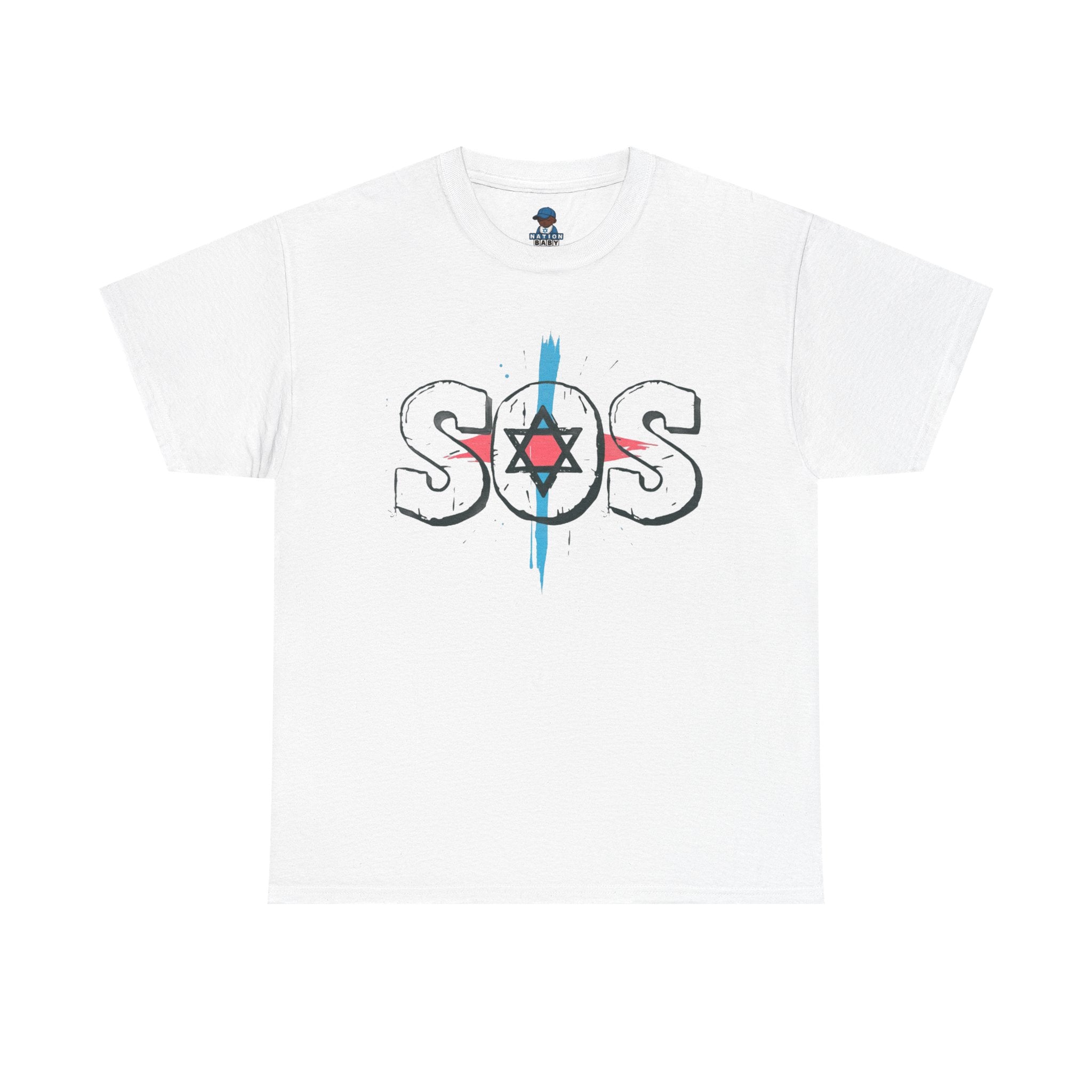 Pink blue and white SOS