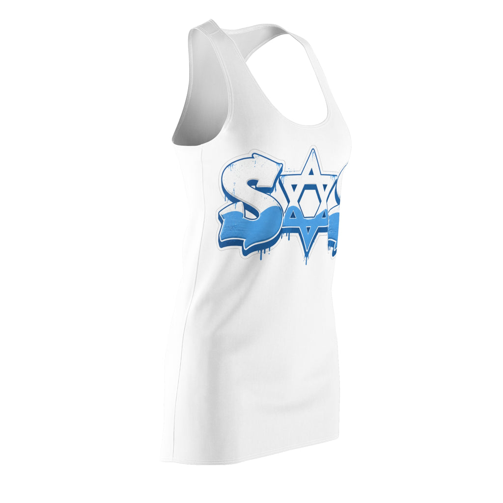 (White)Light blue white dress SOS