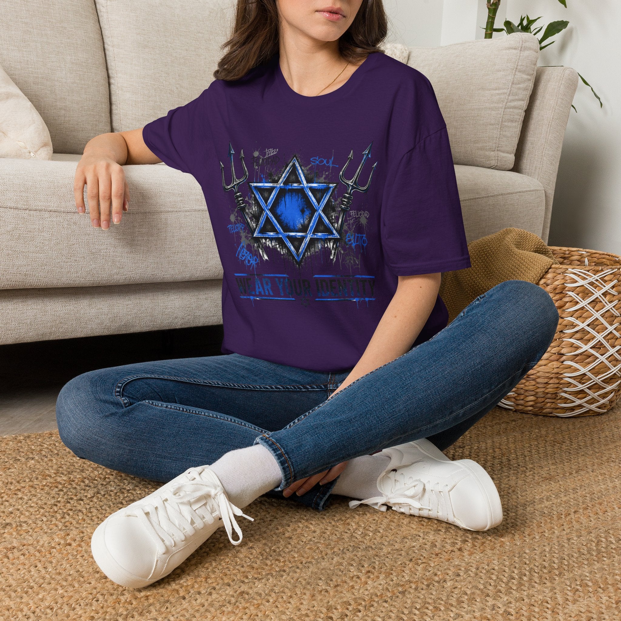 WEAR YOUR IDENTITY  blue writing