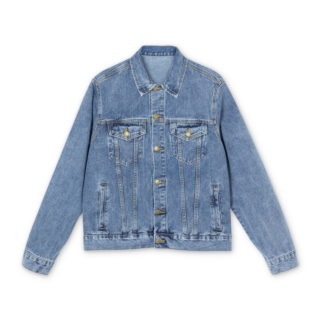 Denim Jacket with Retro Devil & Angel Back Patch — Graphic Men’s Trucker Jacket