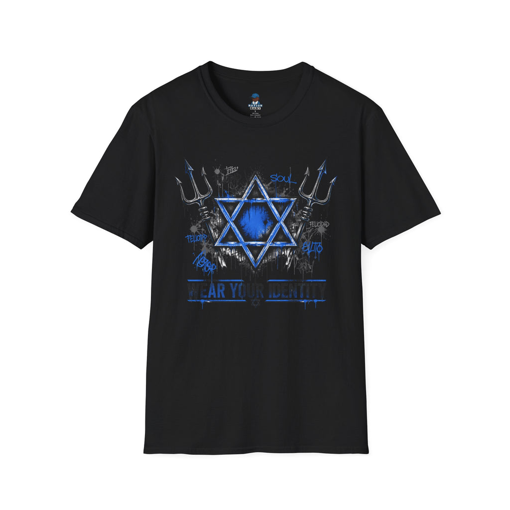 WEAR YOUR IDENTITY  blue writing