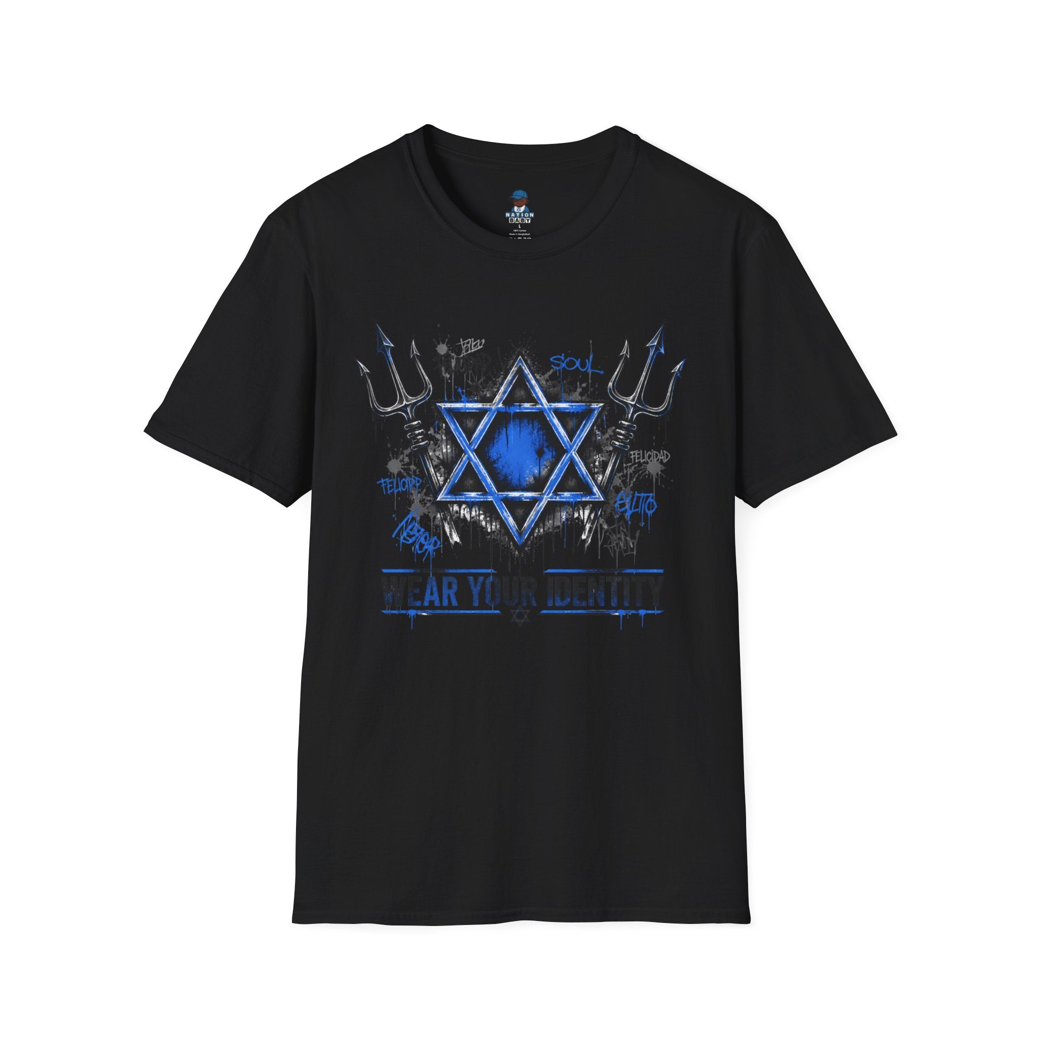 WEAR YOUR IDENTITY  blue writing