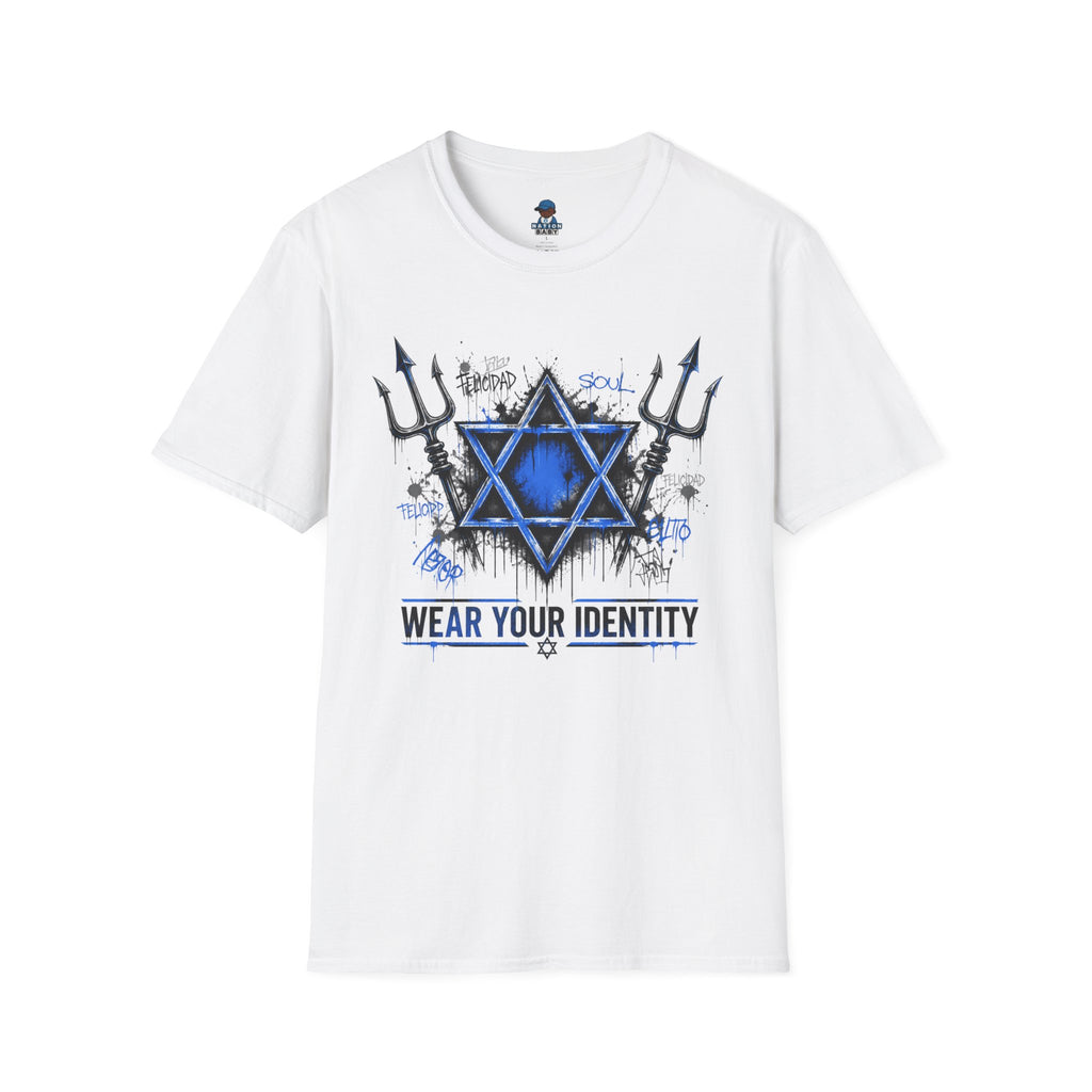 WEAR YOUR IDENTITY  blue writing
