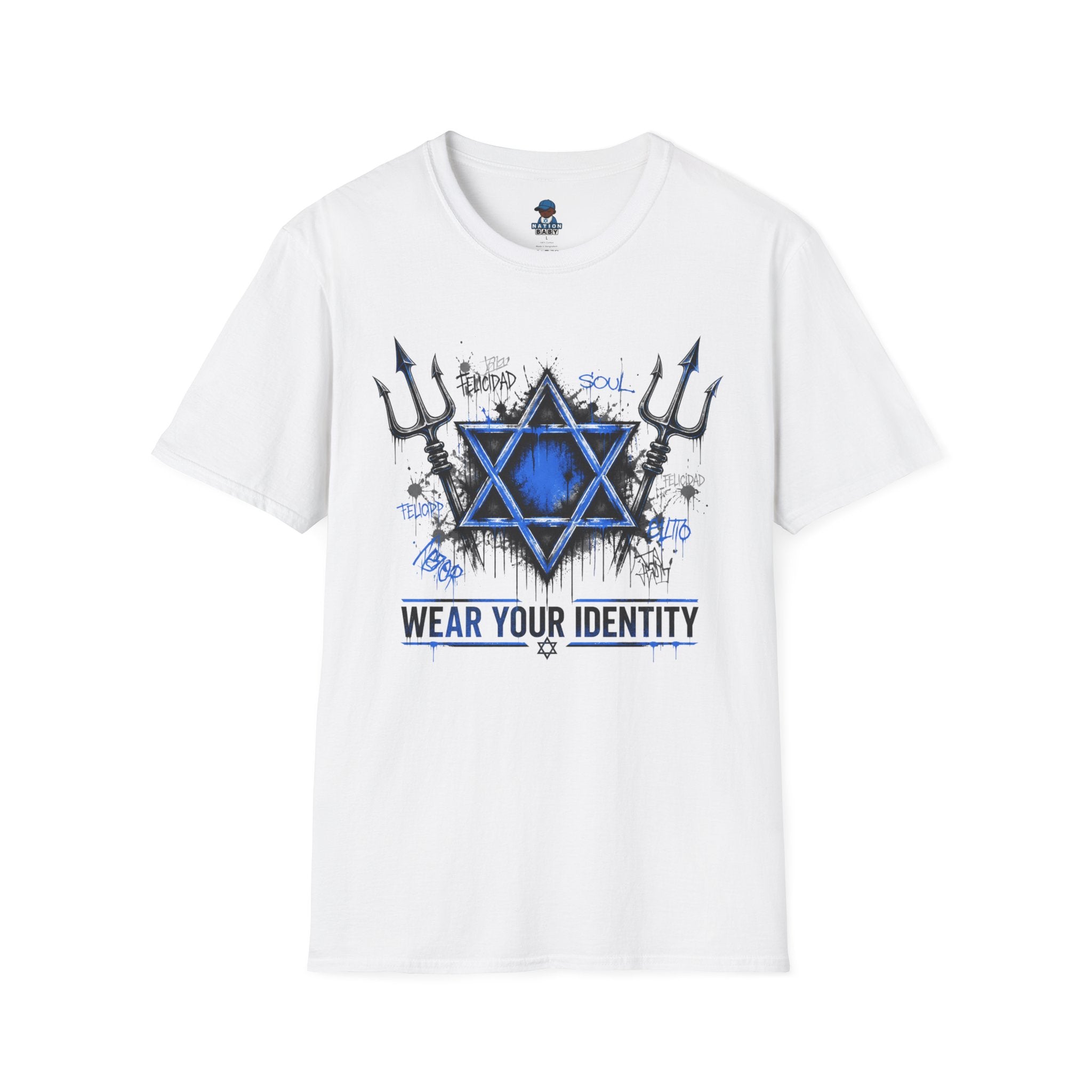 WEAR YOUR IDENTITY  blue writing